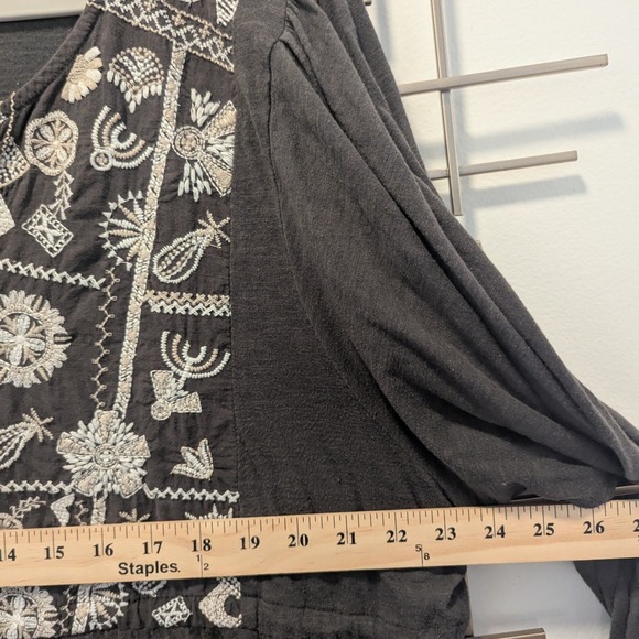 Lucky Brand Embroidered Tunic‎ Top Charcoal Gray Long Sleeve Tie Waist Women XXL - Picture 8 of 8